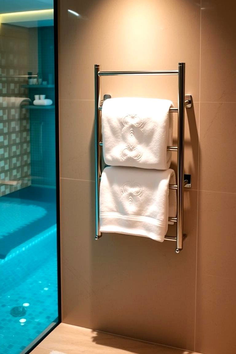 Heated Towel Rack - 24 Pool Bathroom Ideas