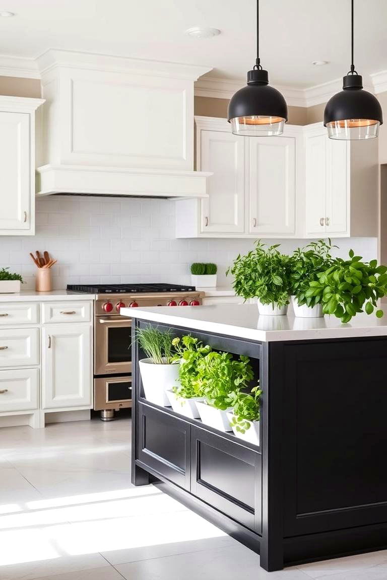 Herb Garden Integration - 24 white kitchen ideas with black island