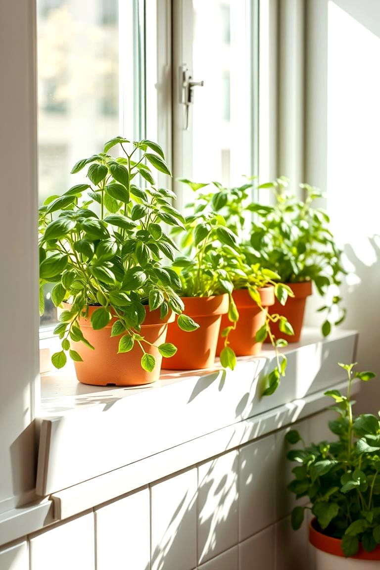 Herb Garden Windowsill - 24 Cozy Kitchen Ideas