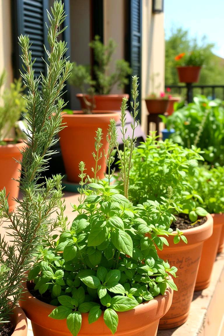 Herb Garden in Terracotta Pots - 24 Mediterranean Patio Ideas