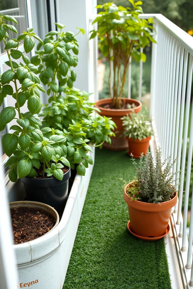Herb Garden with Grass Flooring - 24 Artificial Grass Balcony Design