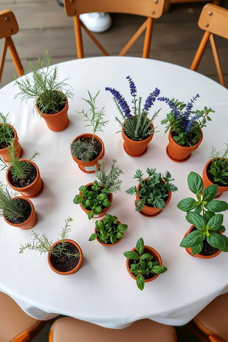 Herb Pot Arrangements - 24 Rehearsal Dinner Centerpiece Ideas