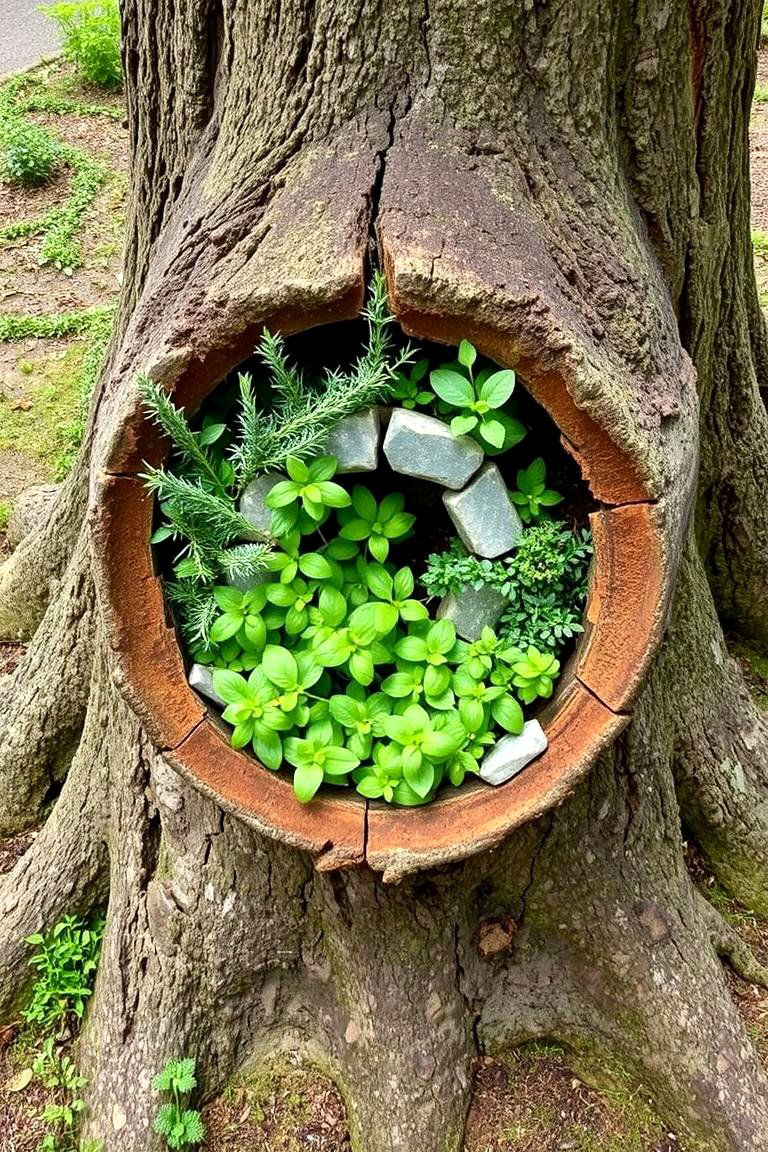 Herb Spiral Base - 24 Tree Stump Decorating Ideas