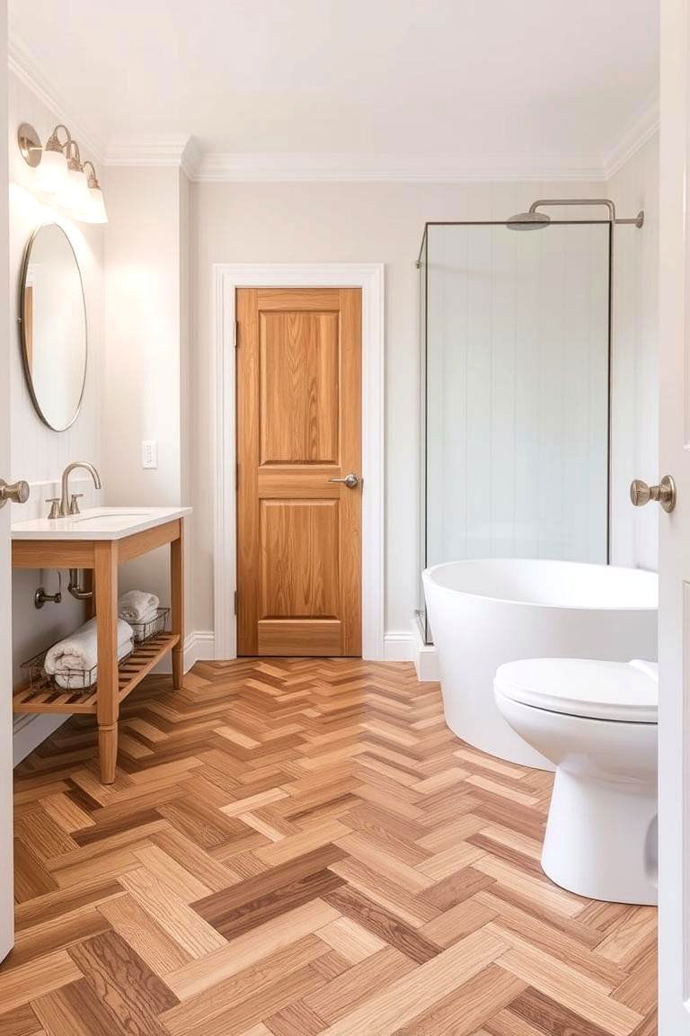 Herringbone Hardwood - 24 Bathroom Flooring Ideas