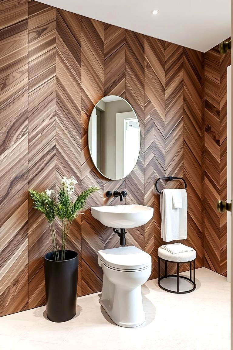 Herringbone Panels for a Touch of Elegance - 24 Bathroom Wall Paneling Ideas