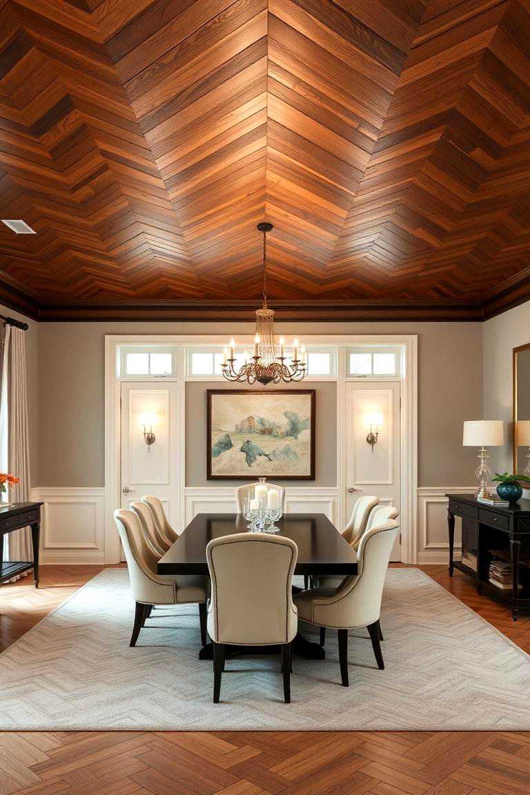 Herringbone Pattern Wood Ceiling - 24 Wood Plank Ceiling Ideas