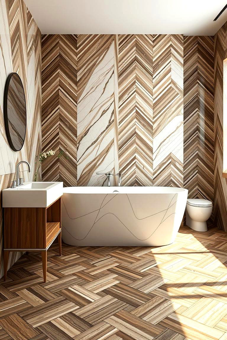 Herringbone Pattern Wood Floors - 24 Ideas for Wood Floors in Bathrooms