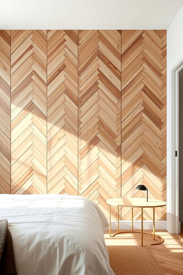 Herringbone Wood Paneling - 24 Geometric Accent Wall Ideas