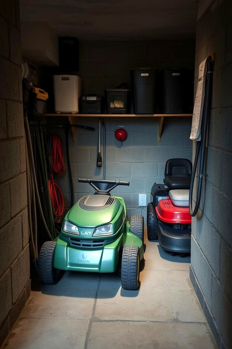 Hidden Basement Nook - 24 Lawn Mower Storage Ideas