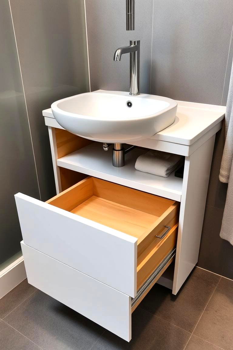 Hidden Drawers Under the Sink - 24 Pedestal Sink Storage Ideas