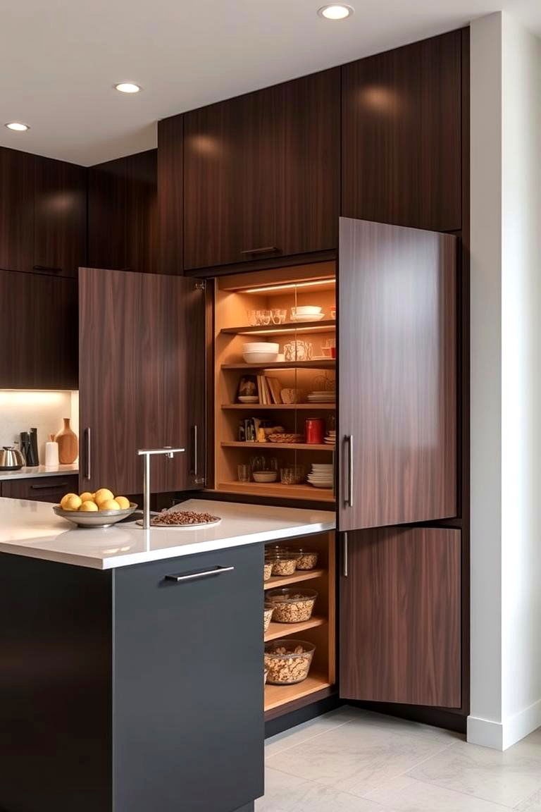 Hidden Pantry with Lift Up Doors - 24 Kitchen Island Storage Ideas
