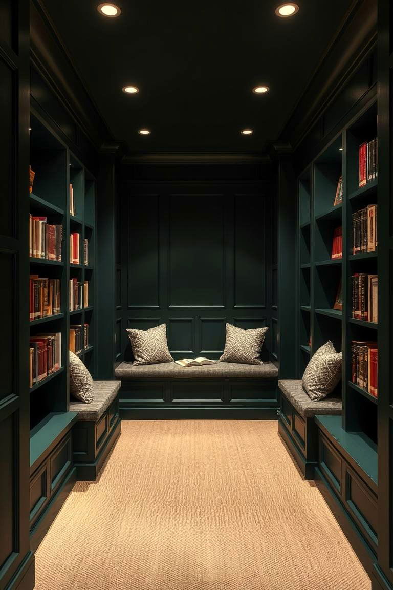 Hidden Reading Alcove - 24 Dark Green Home Library Ideas and Inspiration