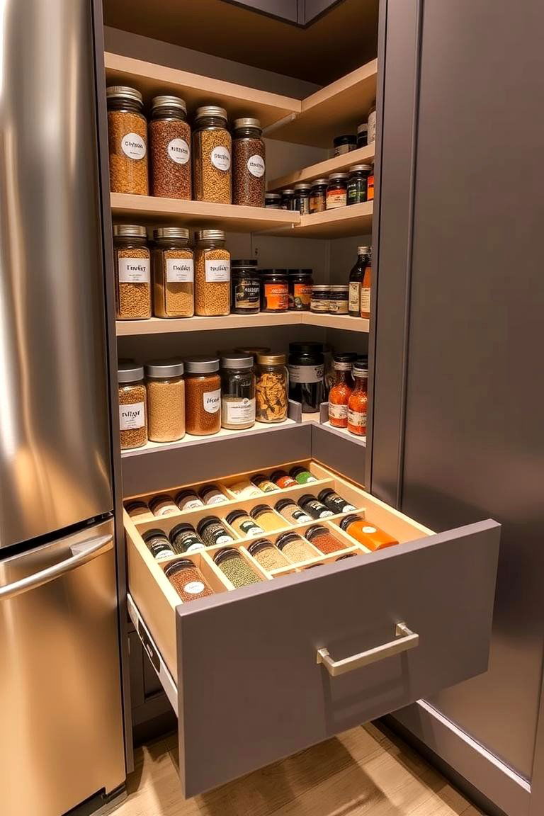 Hidden Spice Drawer - 24 Corner Pantry Ideas
