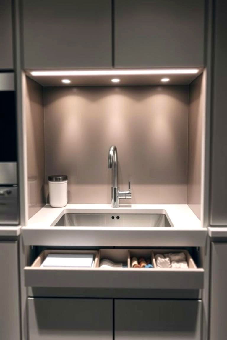 Hidden Storage Drawers Behind the Sink - 24 Kitchen Sink Organization Ideas
