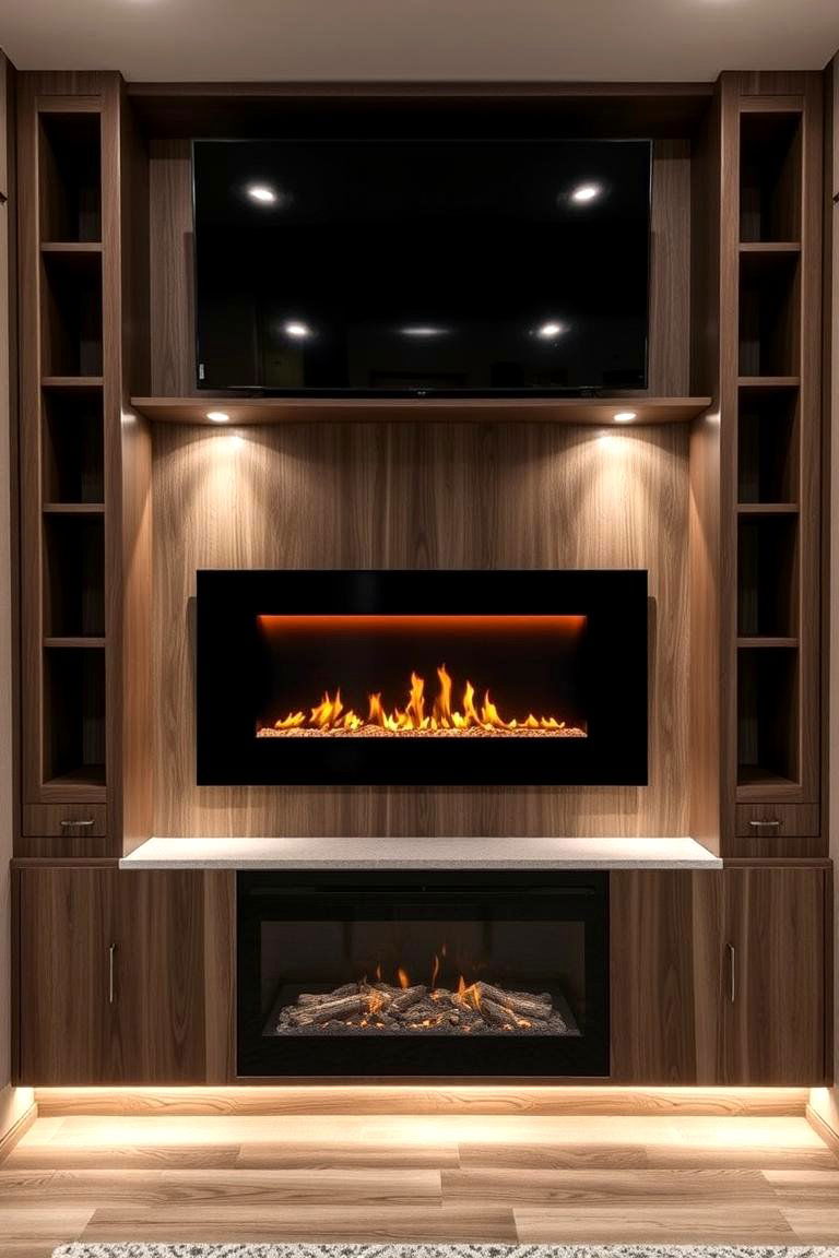 Hidden Storage Features - 24 Linear Fireplace Ideas With Tv Above