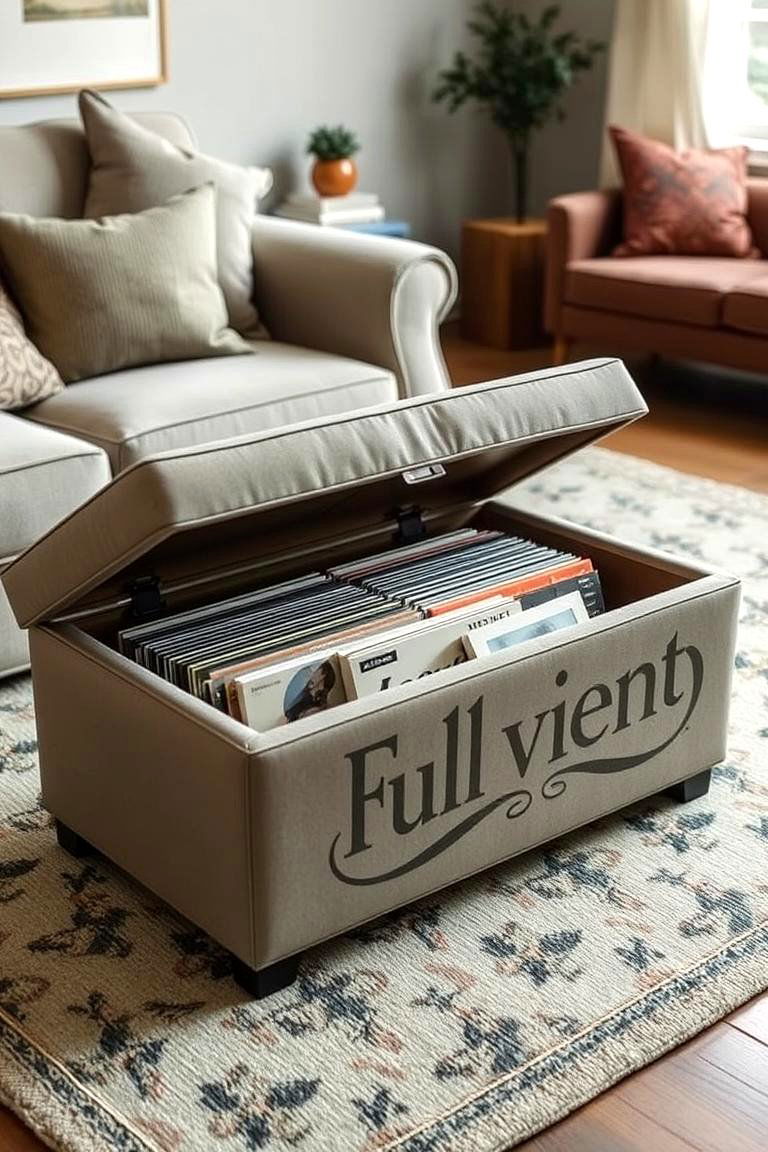 Hidden Storage Ottoman - 24 Vinyl Record Storage Ideas