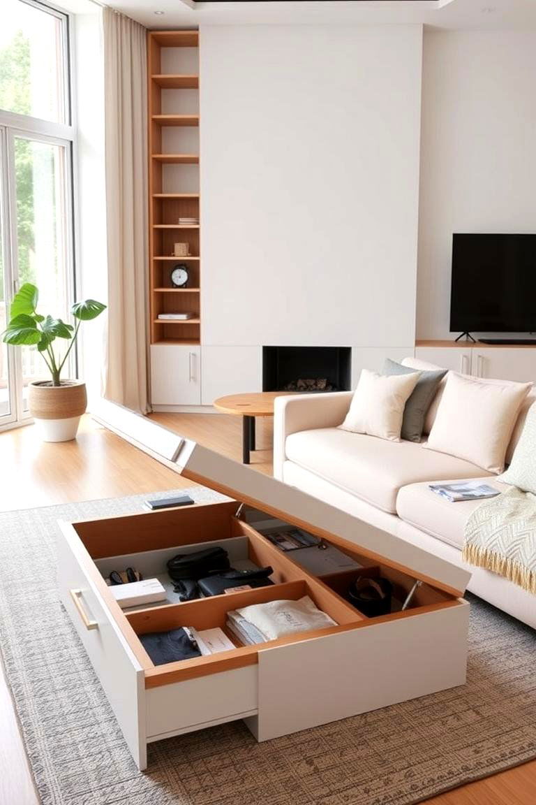 Hidden Storage to Reduce Clutter - 24 Minimalist Living Room Ideas