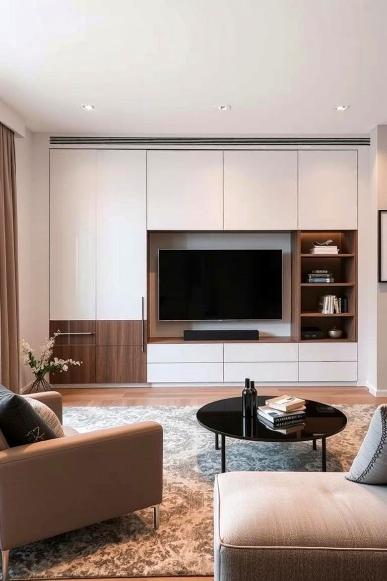 Hidden TV with Sliding Panels - 24 Small Living Room Ideas With Tv