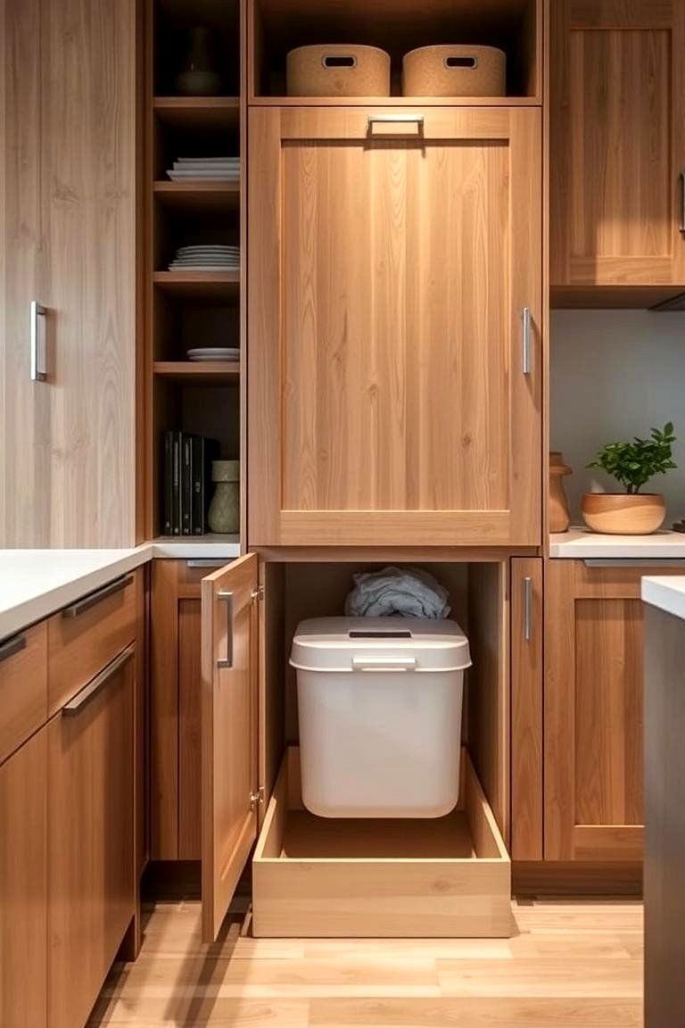 Hidden Trash Solutions - 24 Japandi Kitchen Ideas