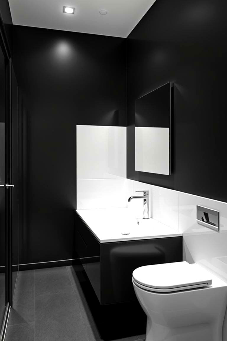 High Contrast Accent Walls - 24 Black and White Bathroom Ideas