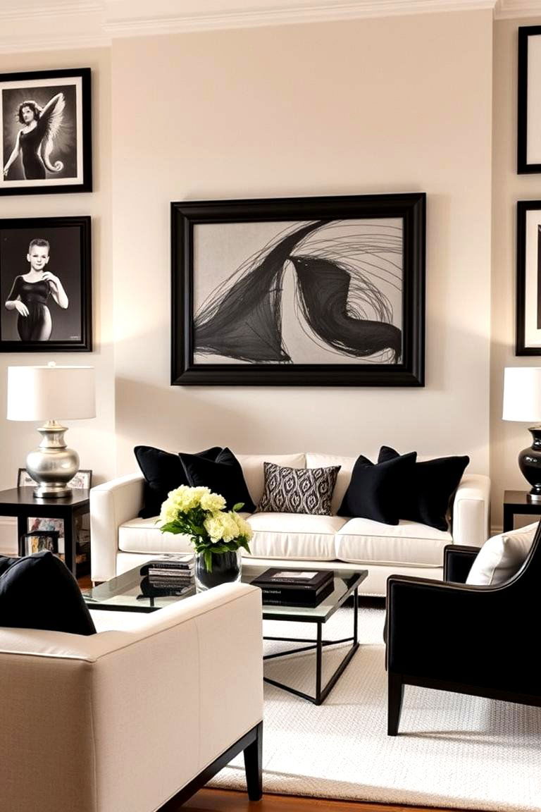 High Contrast Black and Cream - 24 Cream Living Room Ideas