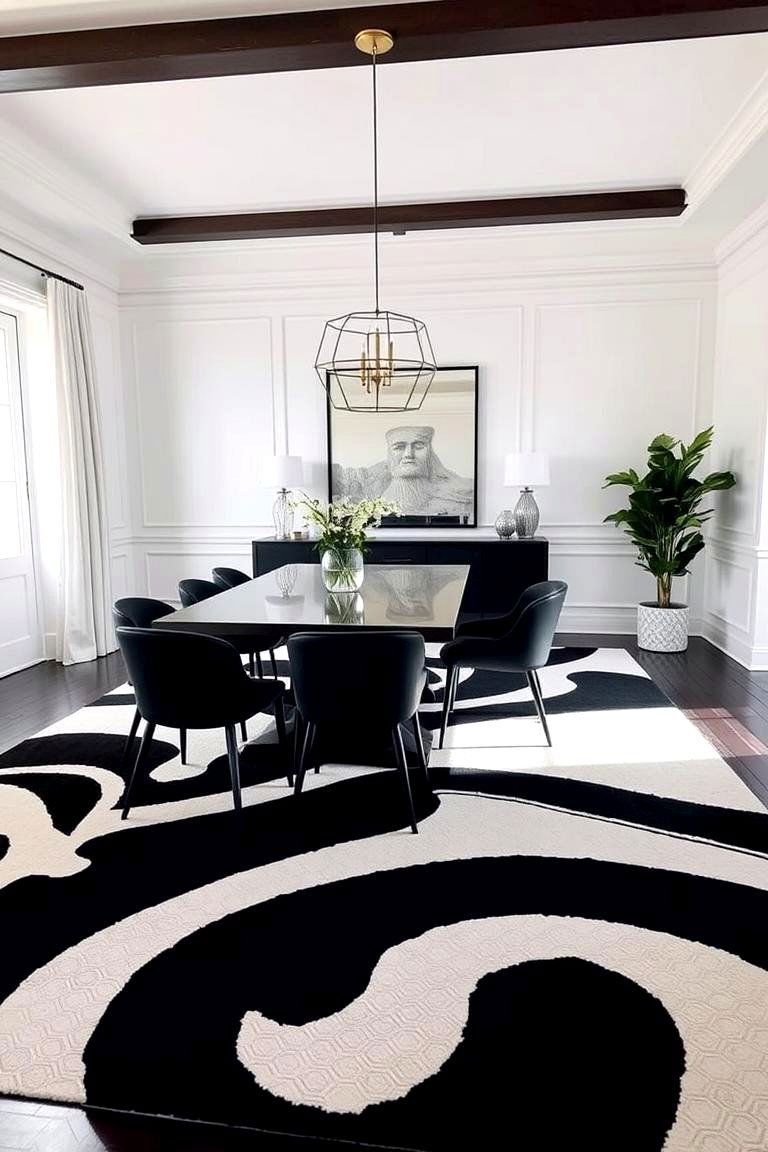 High Contrast Black and White Dining Room Rugs - 24 Dining Room Rug Ideas