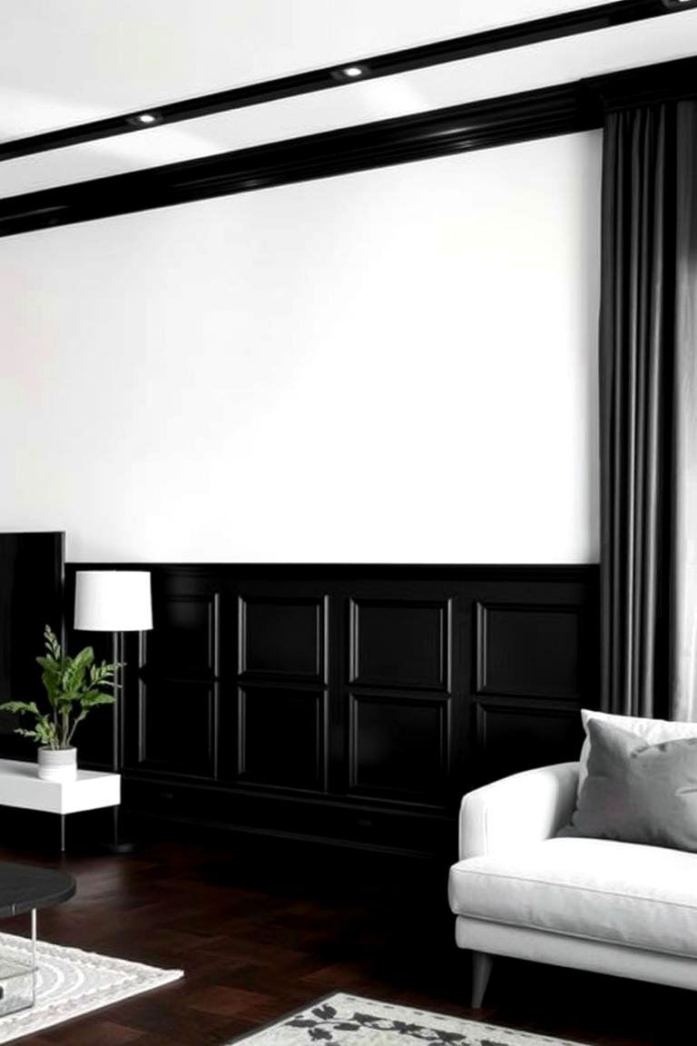 High Contrast Black and White Half Wall Paneling - 24 Half Wall Paneling Ideas