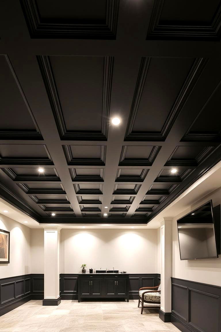 High Contrast Ceiling Design - 24 Basement Drop Ceiling Ideas