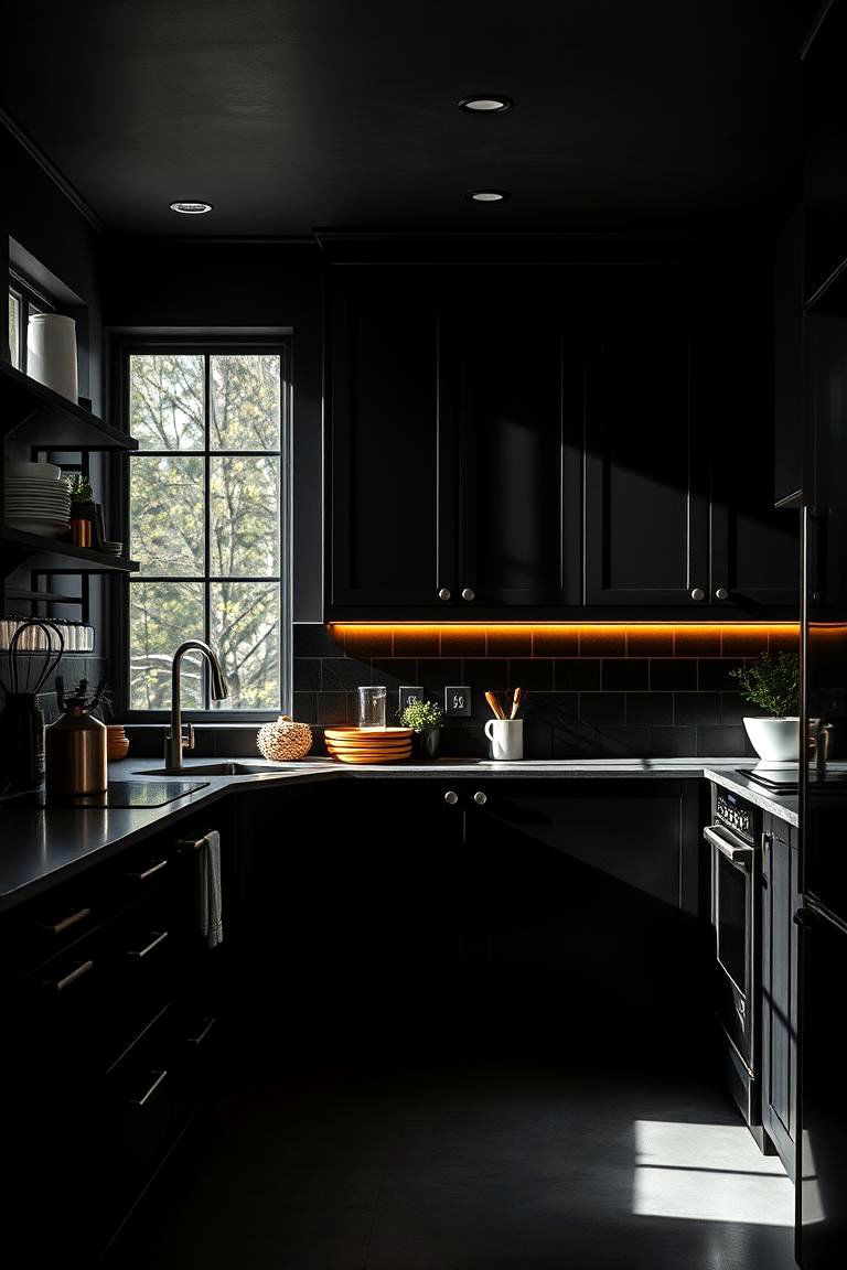 High Contrast Dark Kitchen - 24 Dark Kitchen Ideas