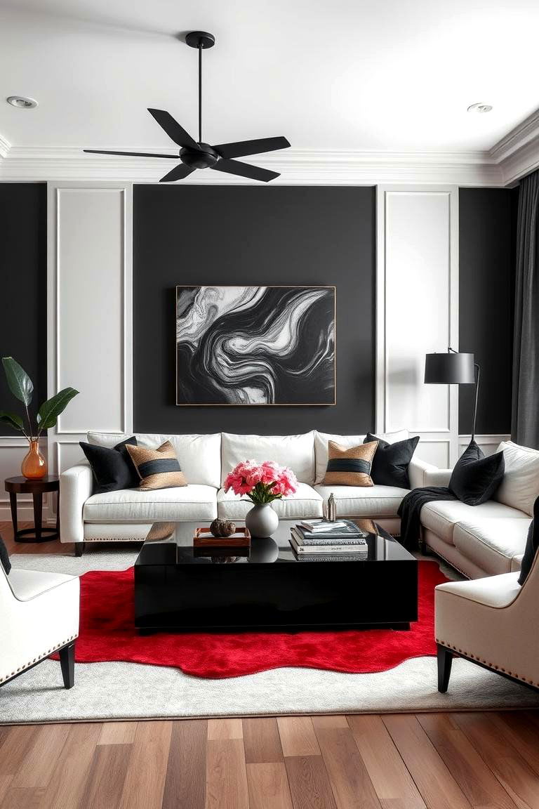 High Contrast Decor Elements - 24 Maximalist Living Room Design Ideas