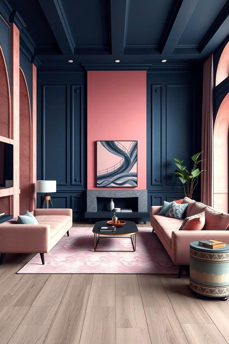 High Contrast Details - 24 Pink and Blue Living Room Ideas