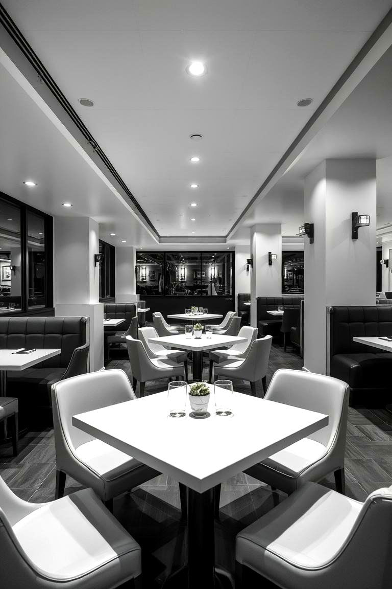 High Contrast Dining Area with Black and White - 24 Black and White Kitchen Ideas