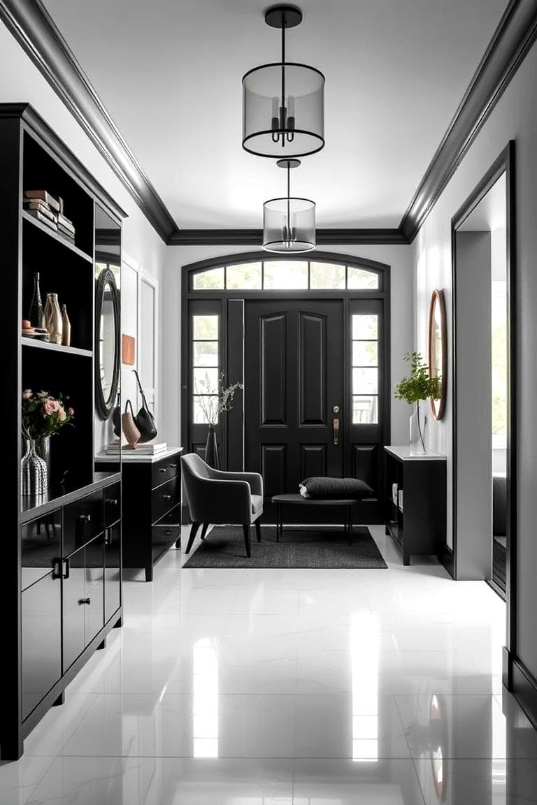 High Contrast Entryway with Accents - 24 Black and White Entryway Design Ideas
