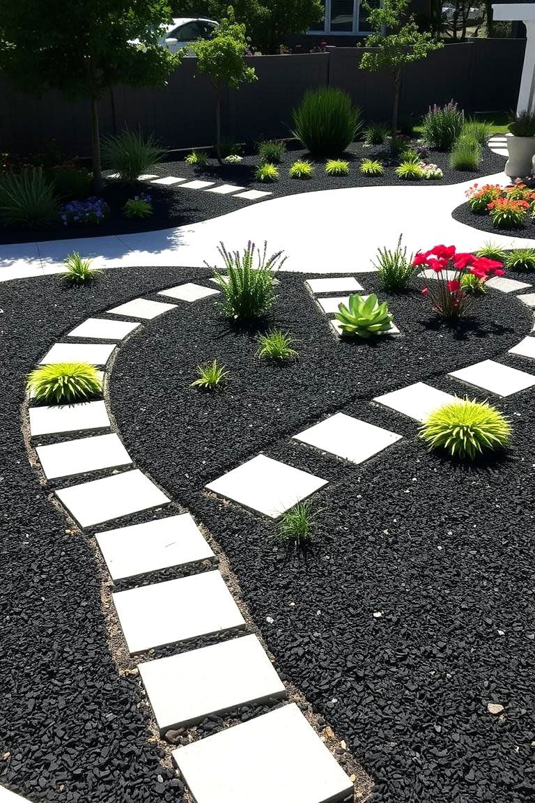 High Contrast Landscape Design - 24 Black Mulch Landscaping Ideas