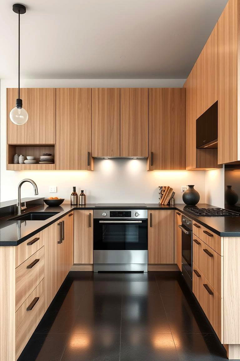 High Contrast Modern Edge - 24 Kitchens With Light Wood Cabinets