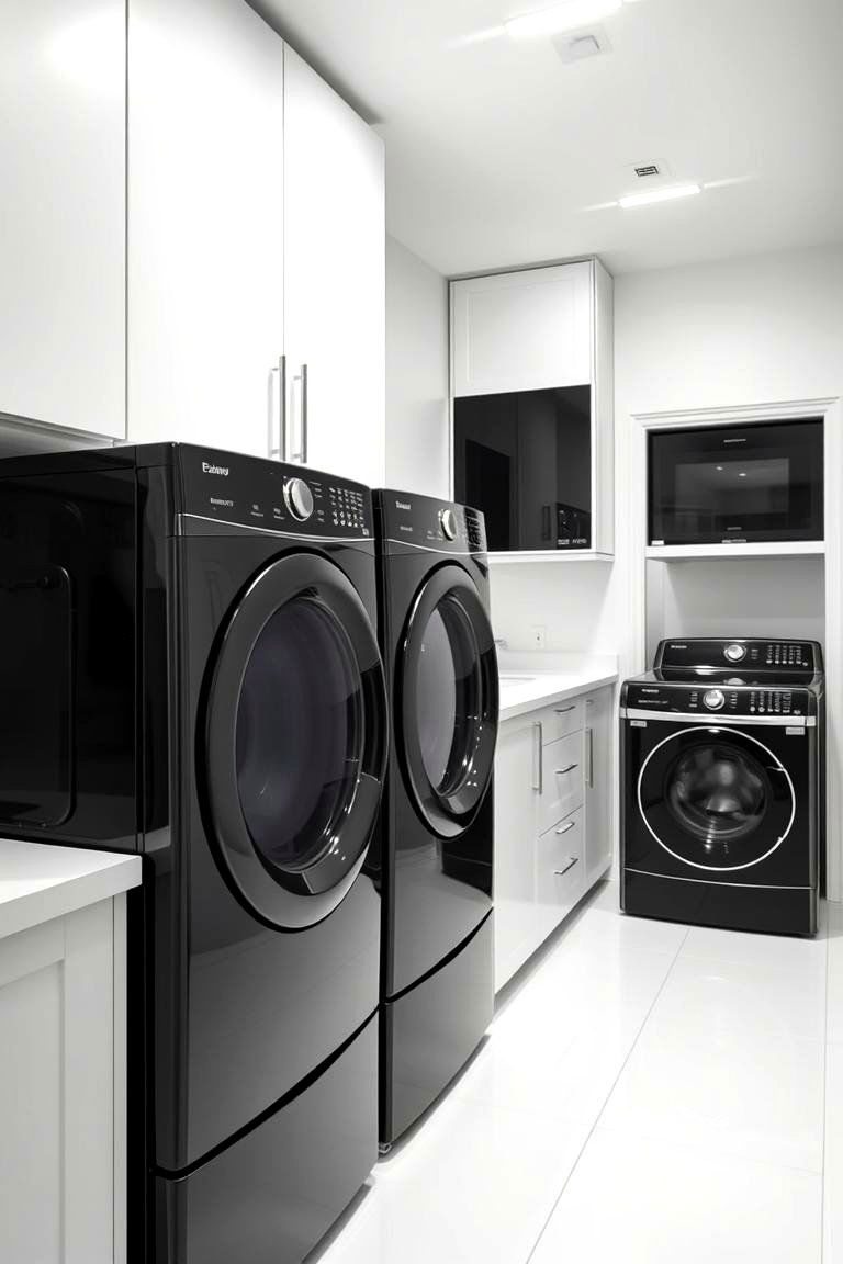 High Contrast Modern Laundry - 24 Black and White Laundry Room Ideas