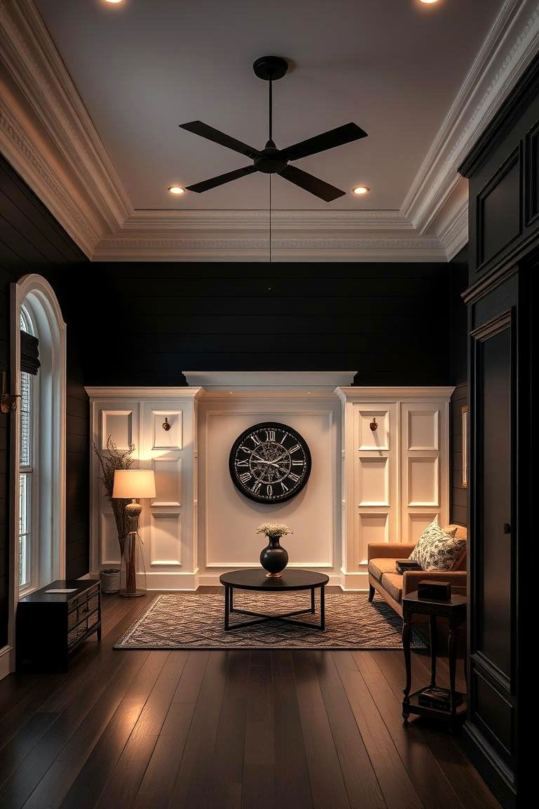 High Contrast Shiplap with White Accents - 24 Black Shiplap Wall Ideas