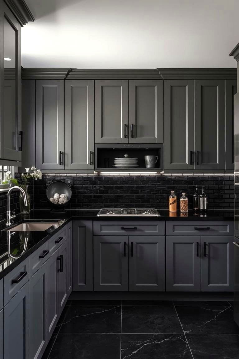 High Contrast Sophistication - 24 Kitchen With Gray Cabinets And Black Countertops Ideas