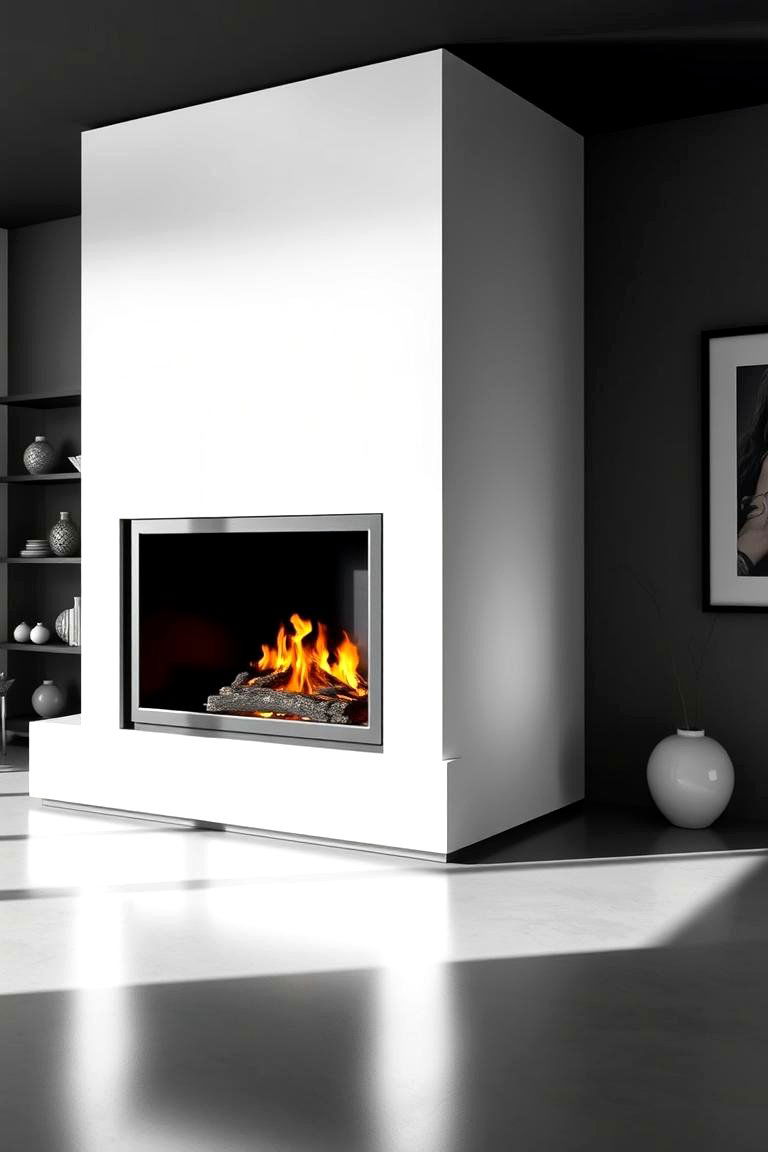 High Contrast Statement - 24 Black and White Fireplace Ideas