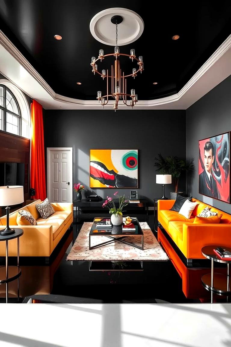 High Contrast Visual Drama - 24 Black Floor Living Room Ideas
