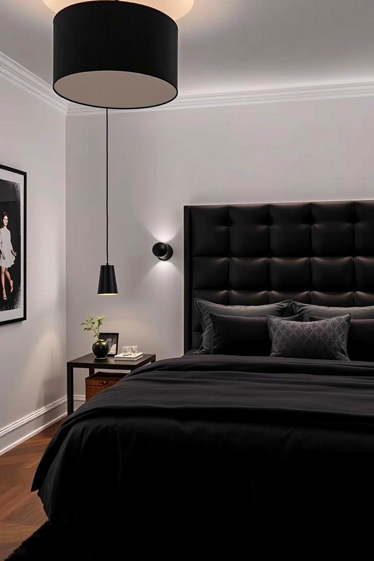 High Contrast Visual Impact - 24 Black Headboard Bedroom Ideas