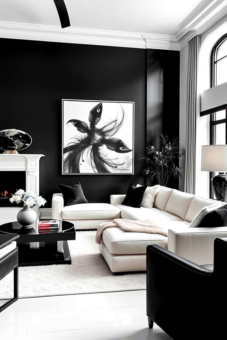 High Contrast with Black and White - 24 Cream Couch Living Room Ideas