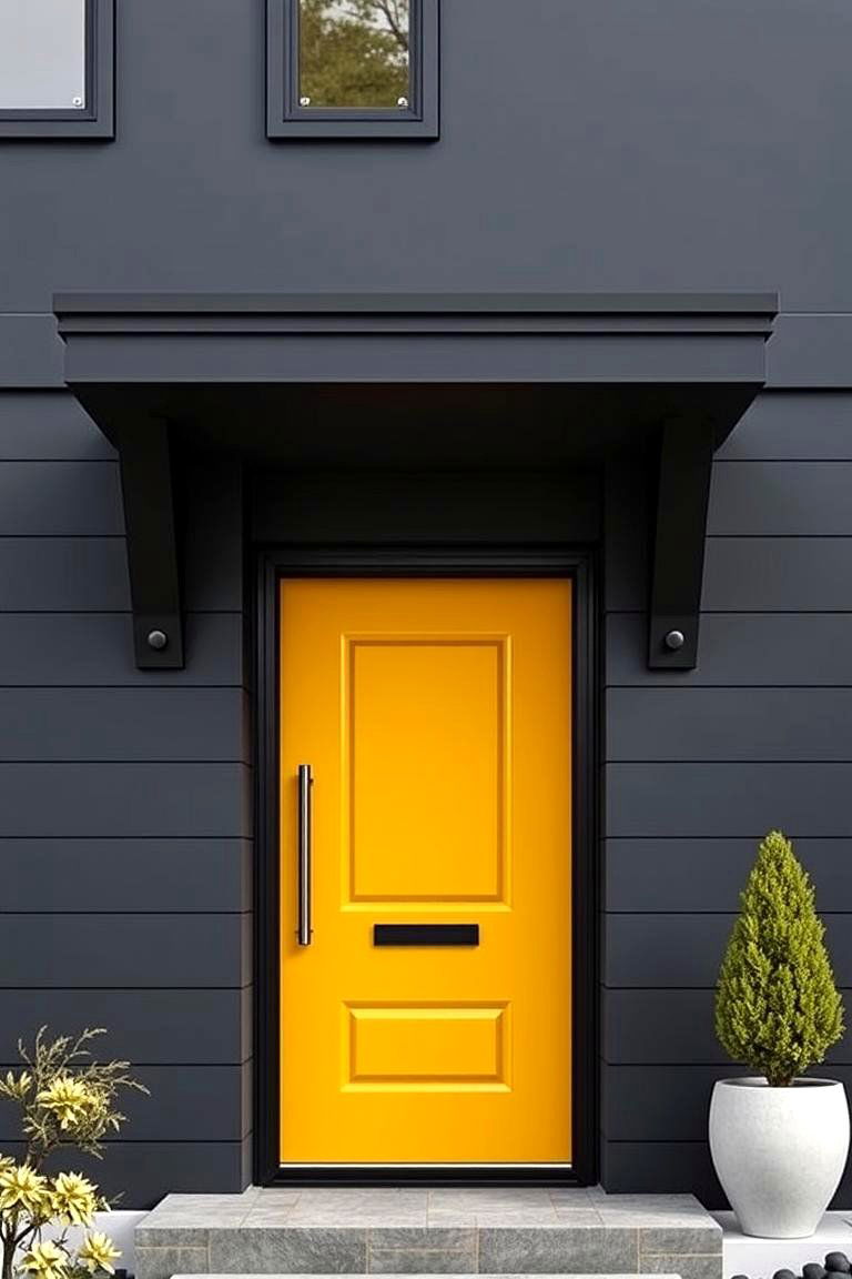 High Contrast with Dark Grey Exterior - 24 Mustard Yellow Front Door Ideas