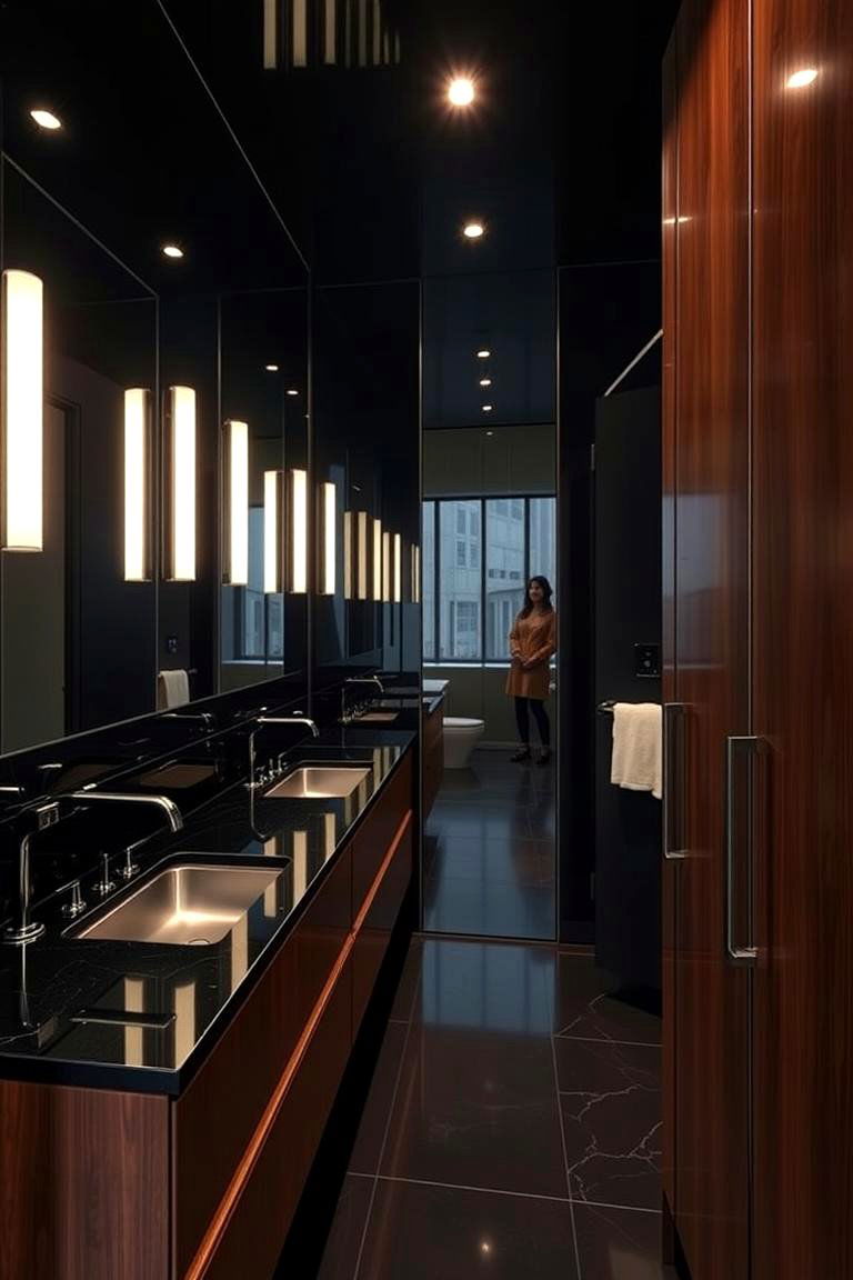 High Contrast with Polished Black and Rich Brown - 24 brown and black bathroom ideas