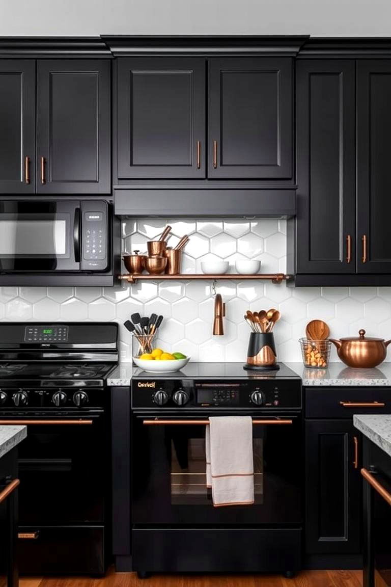 High End Black Appliances with Copper Touches - 24 black and copper kitchen ideas