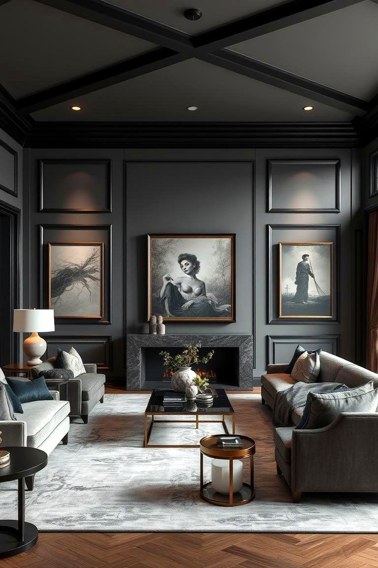 High End Luxury Appeal - 24 Living Room With Grey Walls and Black Trim