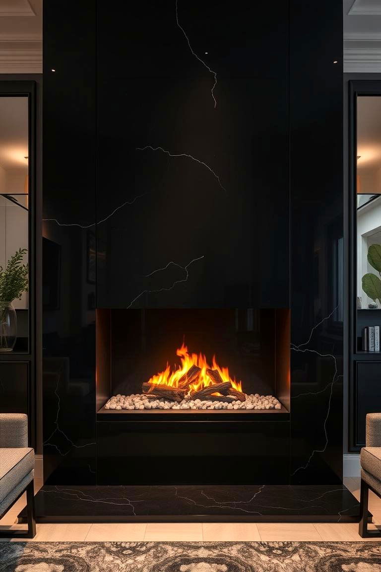 High End Luxury Black Fireplace - 24 Black Fireplace Ideas