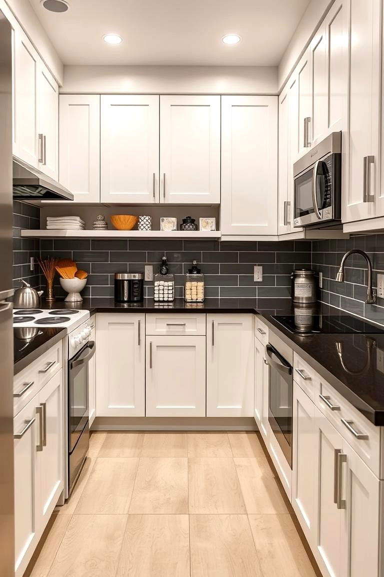 High Functionality with Smart Storage - 24 kitchen with dark countertops and light cabinets