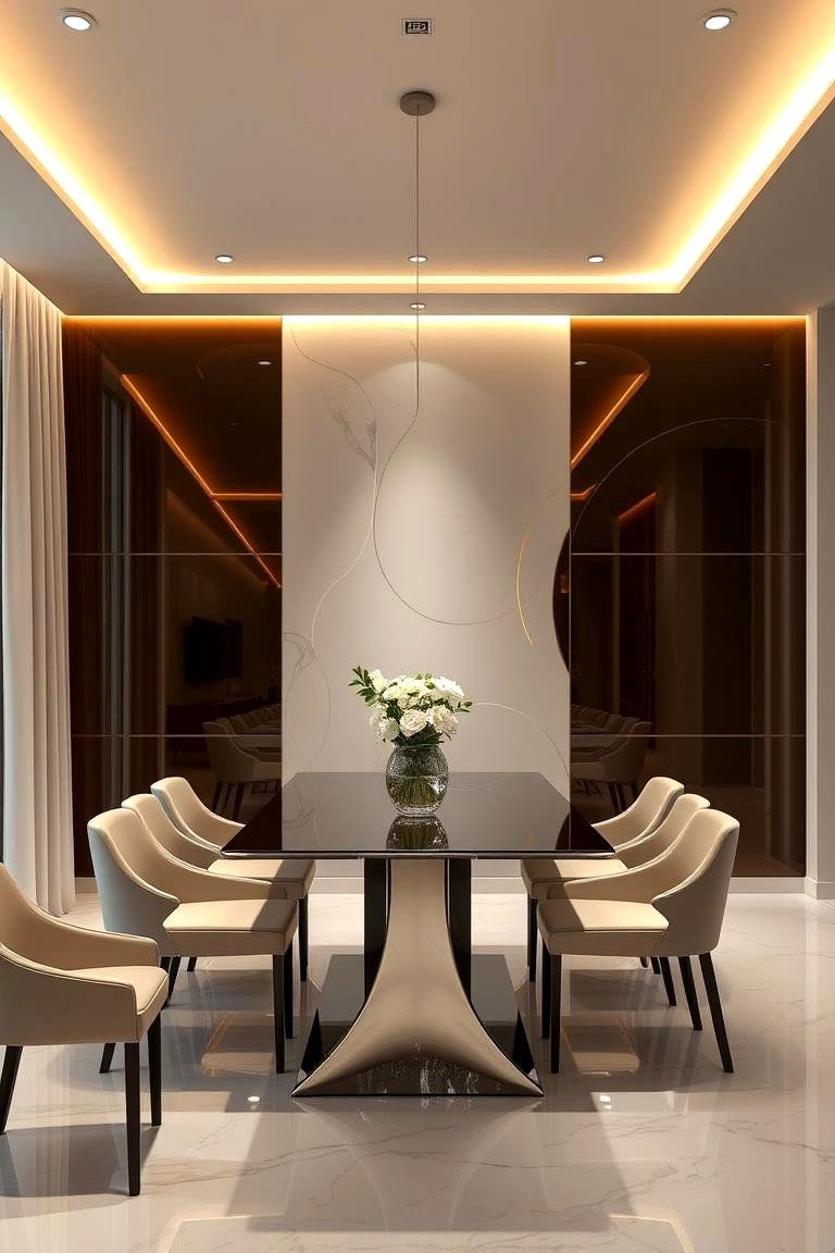 High Gloss Accent Wall - 24 Dining Room Accent Wall Ideas