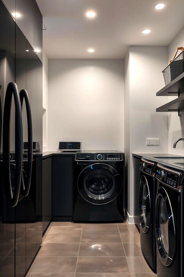 High Gloss Black Appliances - 24 black laundry room ideas